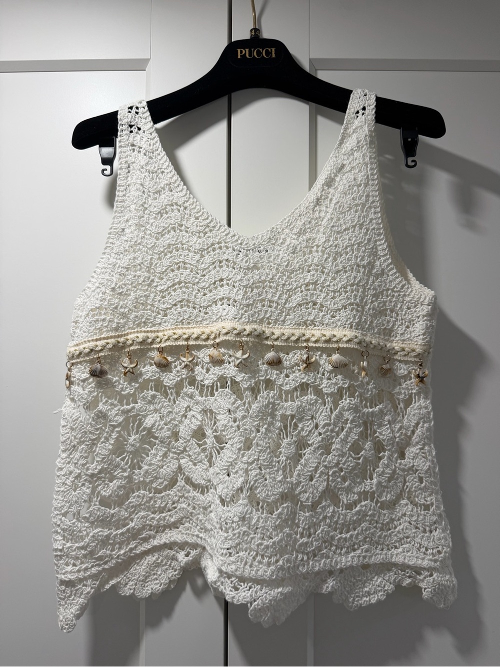 White Crochet Shell-Trim Tank Top -